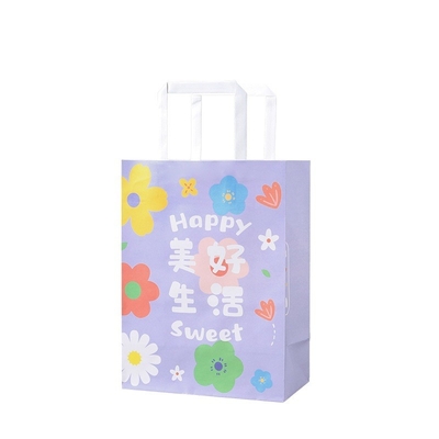 comprar De encargo personalizada imprimió las bolsas blancas del papel de Kraft con las manijas planas online manufacture