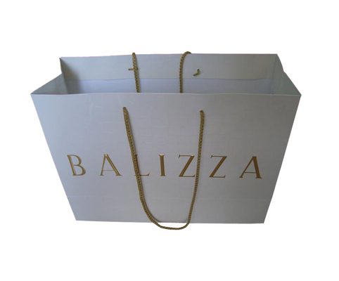 comprar Bolsos de compras impresos del papel de la ropa con el logotipo grabado en relieve de sellado caliente de la hoja de oro online manufacture
