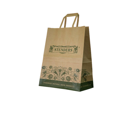comprar Bolsos impresos del almuerzo del papel de Brown Kraft que empaquetan con el proveedor de papel plano de la manija online manufacture