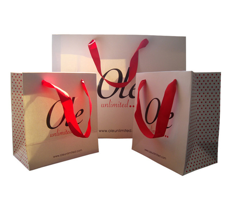 comprar El regalo impreso aduana del Libro Blanco empaqueta el punto al por mayor Logo Ribbon Handle ULTRAVIOLETA online manufacture