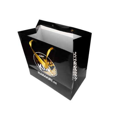 comprar Logotipo negro impreso aduana de la hoja de oro de la cuerda de Tote Bags With Satin Ribbon del euro del papel online manufacture