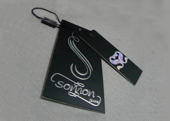 comprar El papel de lujo de encargo Hang Tags For Clothing Brand graba en relieve la hoja de plata Logo Plastic Tags online manufacture