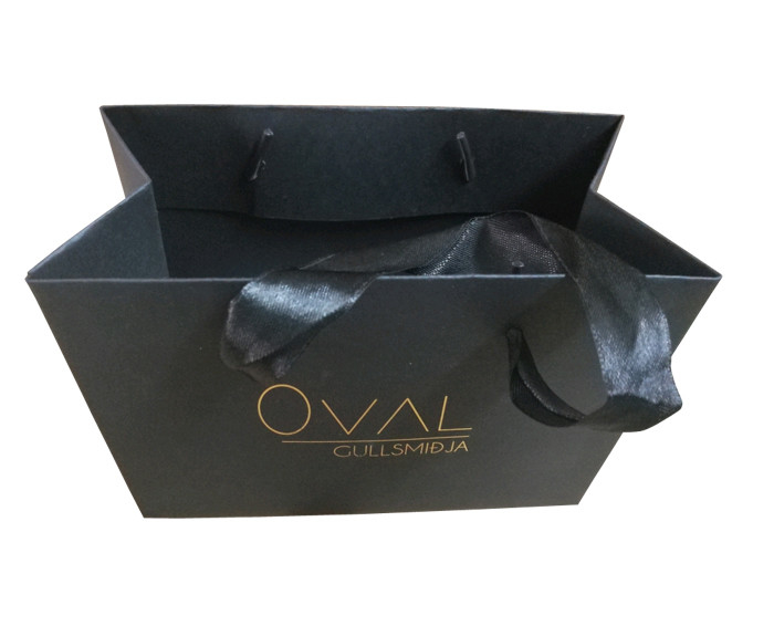 Custom Small Black Paper Bags Online Jewellery Packaging With Gold Foil Logo