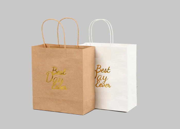 Branded Kraft Printed White Paper Bags Bulk Rectangular Environmental Friendly