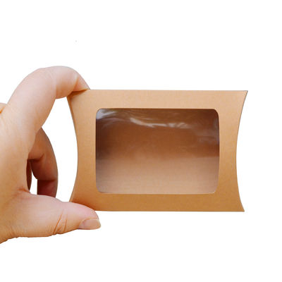 Caja de almohada de papel kraft impresa a medida con ventana transparente   Embalaje ecológico para regalos y venta al por menor