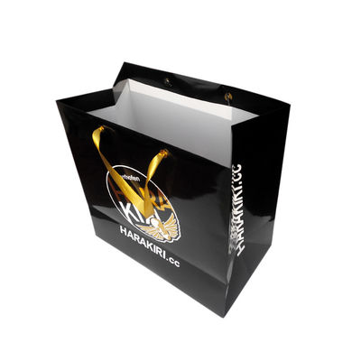 Logotipo negro impreso aduana de la hoja de oro de la cuerda de Tote Bags With Satin Ribbon del euro del papel