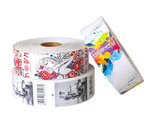 Un buen precio. Etiquetas respetuosas del medio ambiente y etiquetas de encargo del oscilación de la ropa del papel de rollo que imprimen fabricantes en línea